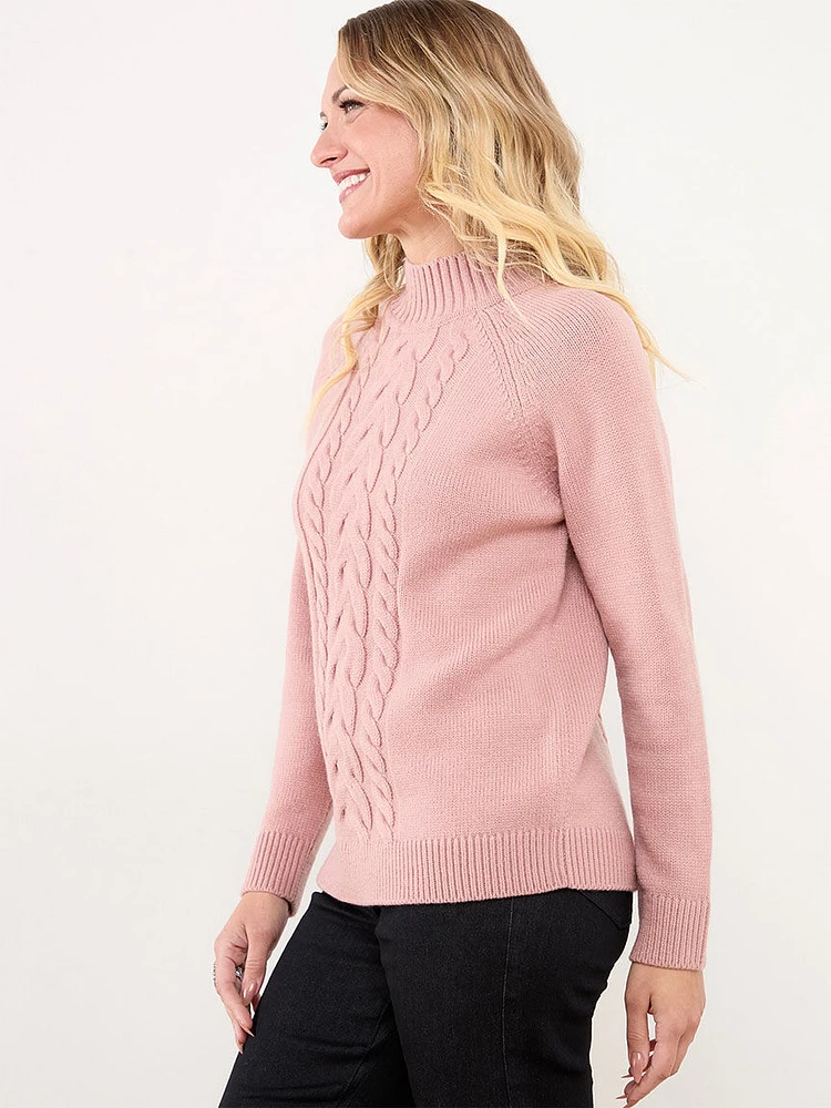 Mock Neck Cable Knit Sweater