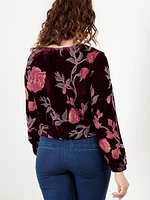 Velvet Long Sleeve Bubble Hem Blouse