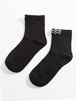 Mid-Length Ankle Socks with Pearls