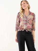 3/4 Sleeve Button Front Chiffon Blouse