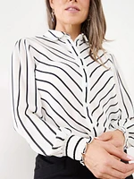 Button Front Blouse with Ruched Cuffs