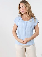 Stretch Crinkle Peasant Top