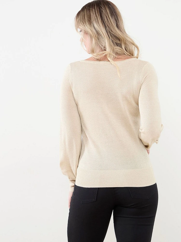 Petite Shimmer Scoop Neck Sweater