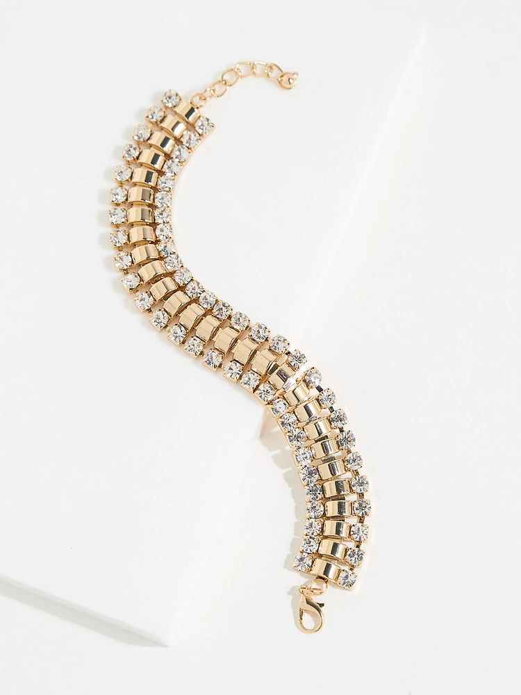 Gold and Rhinestone Fishbone Bracelet