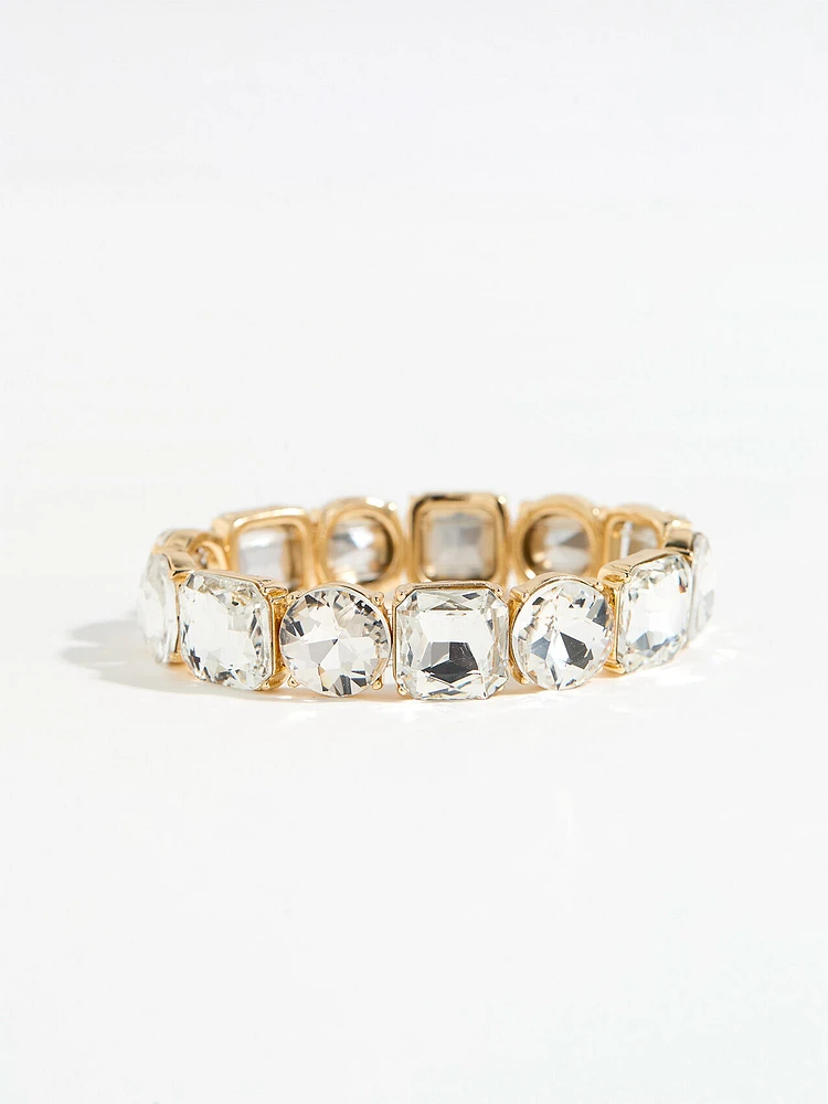 Crystal Faceted Gold Stretch Bracelet