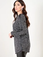 Jacquard Stretch Tunic with Pleather Trim