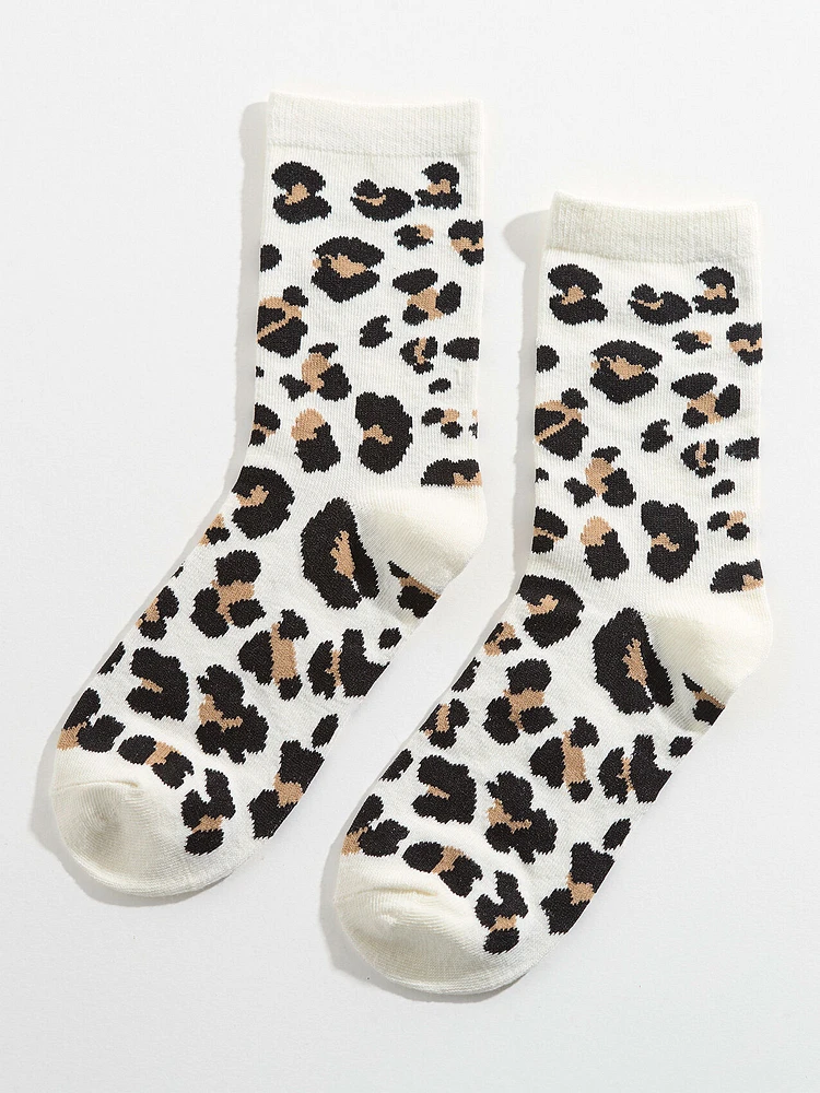 Leopard Print Crew Sock