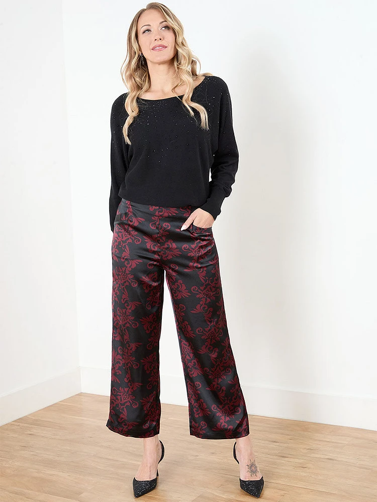 Tonia Damask Wide-Leg Crop Pant