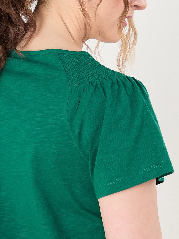 Ruched Peasant Tee with Flutter Sleeves