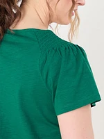 Ruched Peasant Tee with Flutter Sleeves