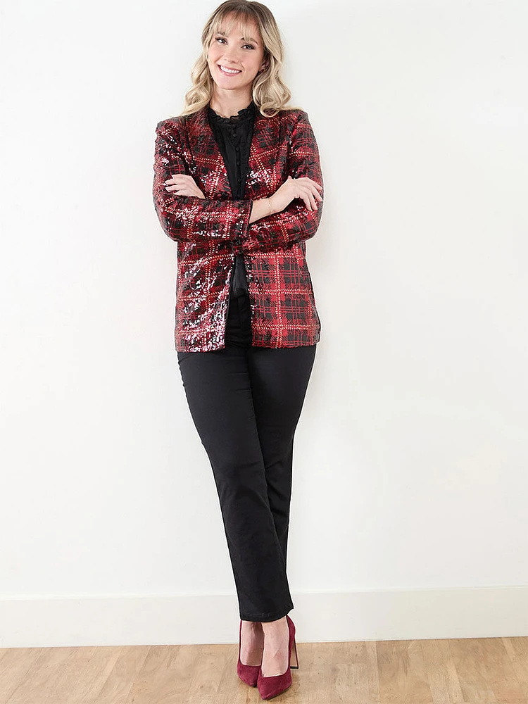 Petite Socialite Sequin Plaid Blazer