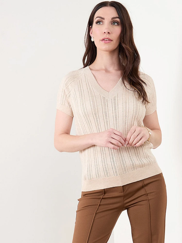 Short Sleeve V-Neck Sweater