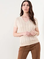 Short Sleeve V-Neck Sweater