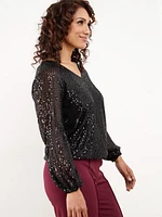 Petite V-Neck Sequin Blouse