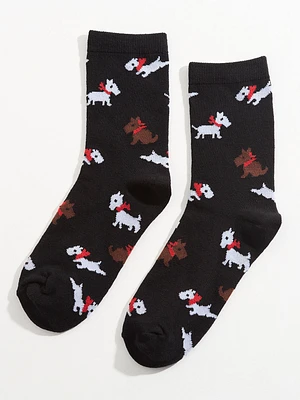 Dog Print Crew Socks