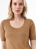 Elbow Sleeve Deep U-Neck Sweater