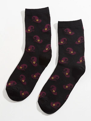 Witch Hat Pattern Crew Socks