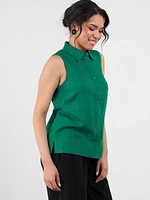 Petite Sleeveless Linen Blend Shirt