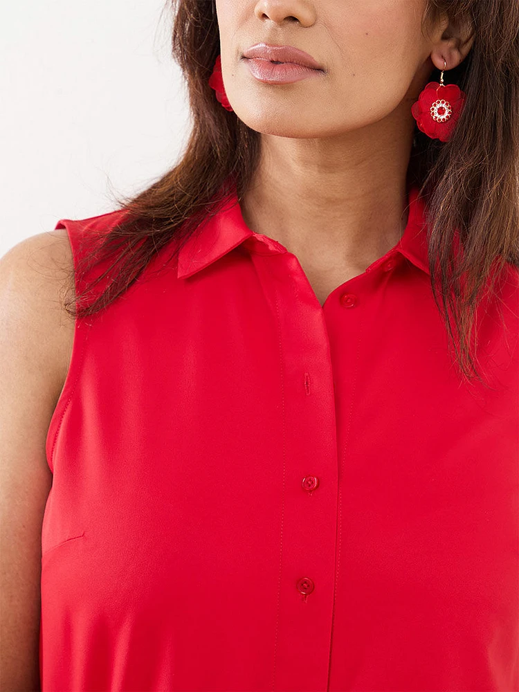 Petite Sleeveless Collared Blouse