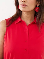 Petite Sleeveless Collared Blouse