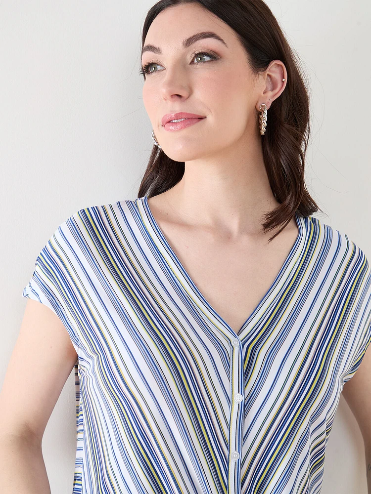 Short Sleeve V-Neck Tie Front Top