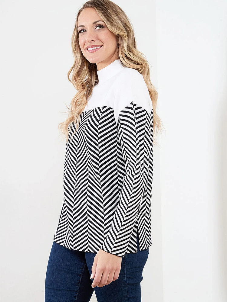 Chevron Mock Neck Pullover Sweater