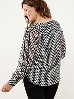 Long Sleeve V-Neck Blouse with Detail