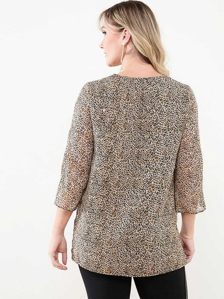 Petite 3/4 Sleeve Sequin Trim Tunic Blouse