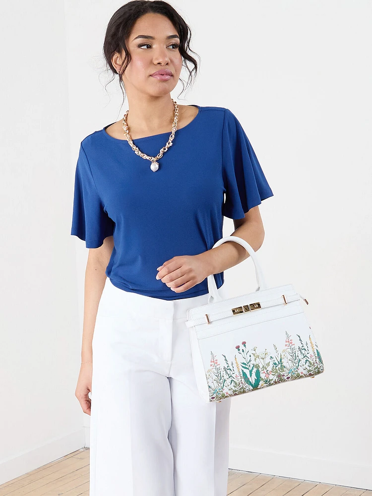 Petite Short Flutter Sleeve Stretch Crepe Top