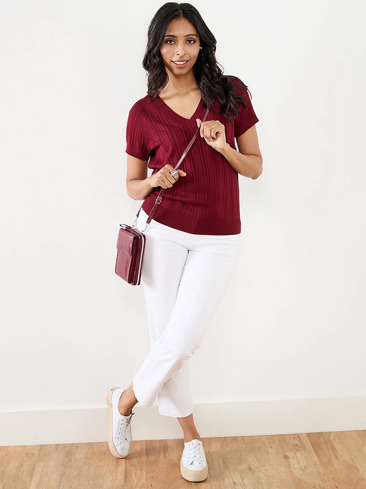 Petite Short Sleeve V-neck Sweater