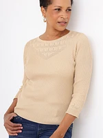 3/4 Sleeve Pointelle Knit Sweater