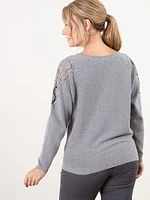 Petite Lace & Rhinestone Sweater