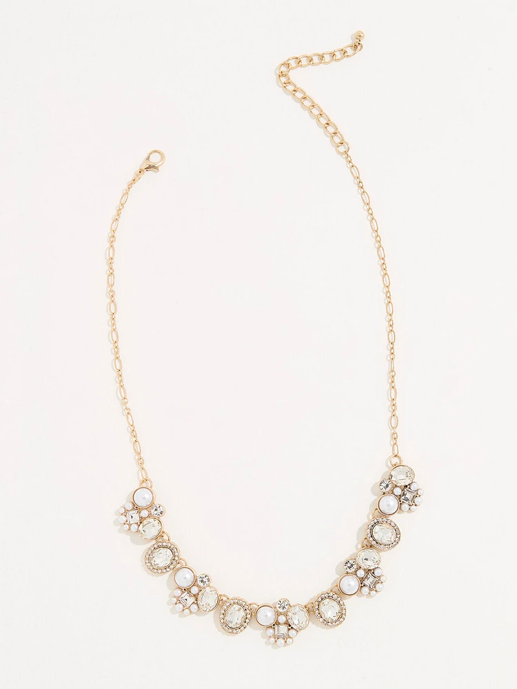 Short Gold & Pearl Antique-Look Necklace