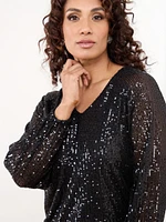 Petite V-Neck Sequin Blouse