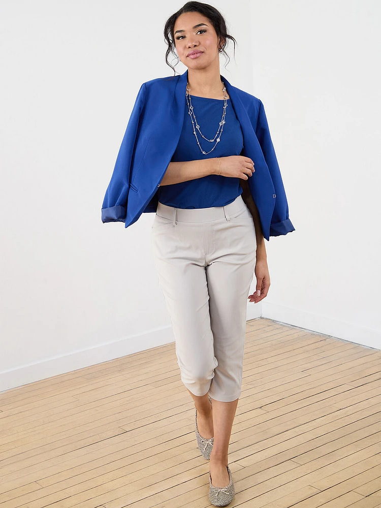 Petite Short Flutter Sleeve Stretch Crepe Top