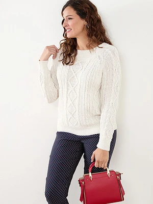 Speckle Cable Knit Pullover Sweater