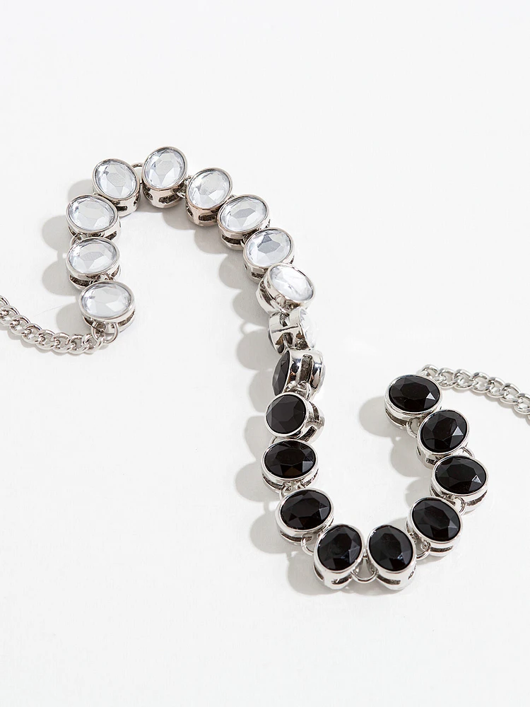 Black and Crystal Reversible Stone Necklace