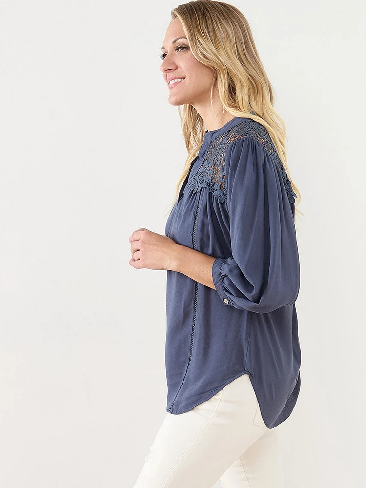 V-Neck Button Front Tunic Blouse