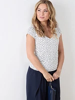 Short Sleeve V-Neck Faux Wrap Top