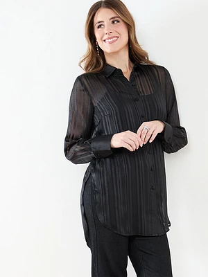 Satin Detailed Lurex Stripe Blouse