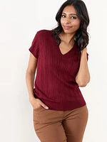 Petite Short Sleeve V-neck Sweater