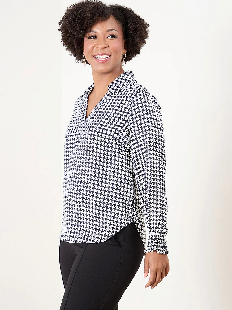 Petite V-Neck Collared Blouse