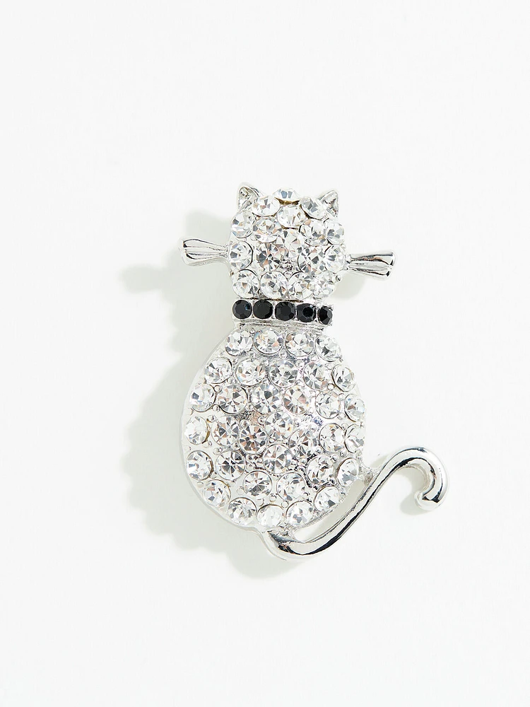 Silver Pave Cat Pin