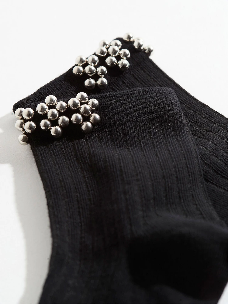 Mid-Length Ankle Socks with Pearls