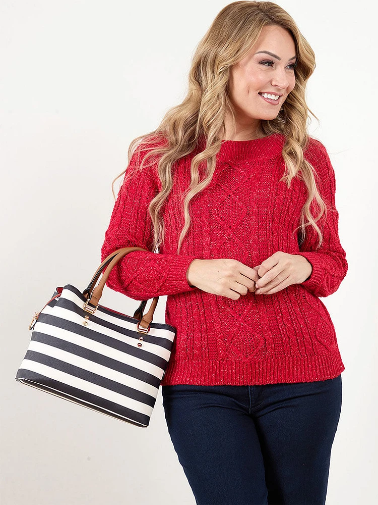 Petite Speckle Cable Knit Pullover Sweater