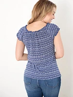 Petite Short Sleeve Crepe Knit Peasant Top