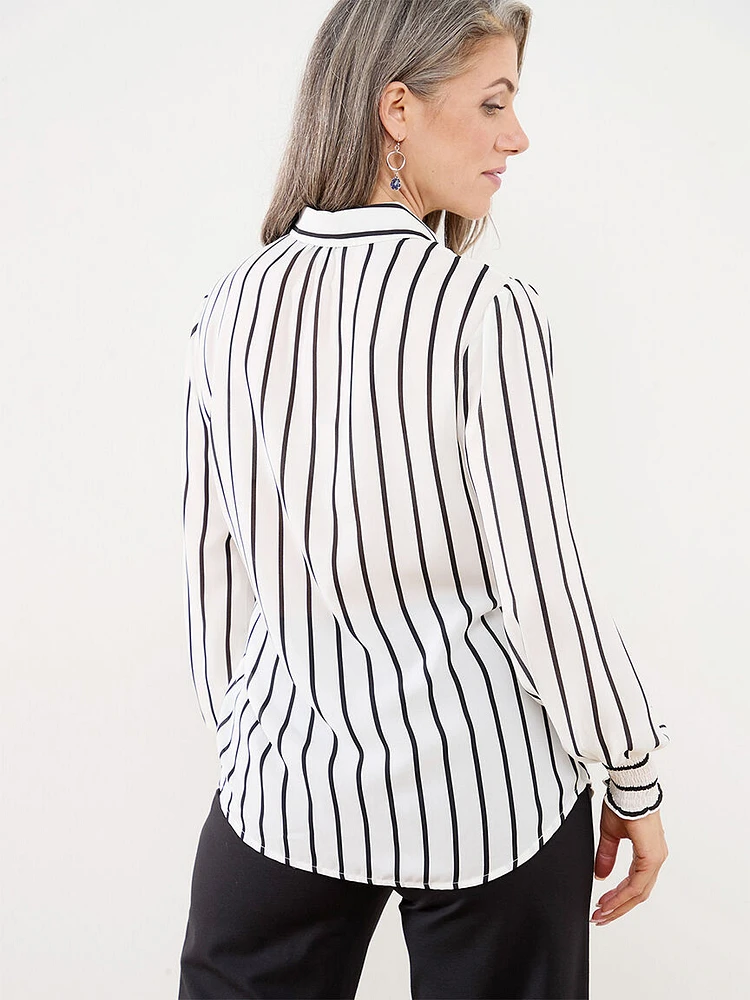 Button Front Blouse with Ruched Cuffs