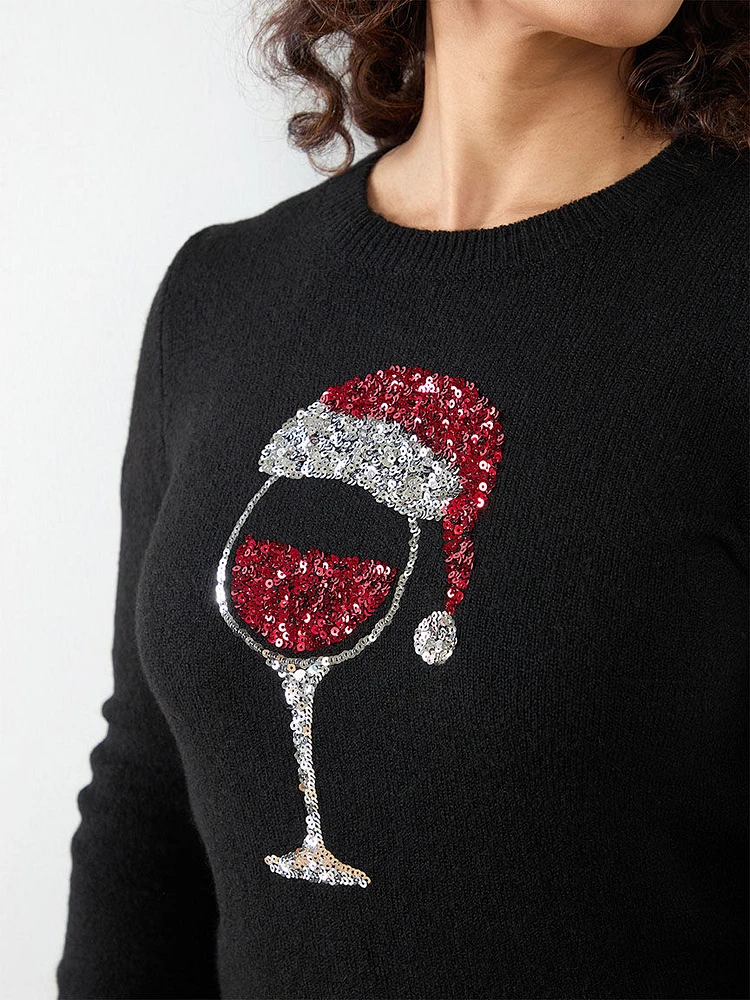 Petite Holiday Sequin Pullover Sweater