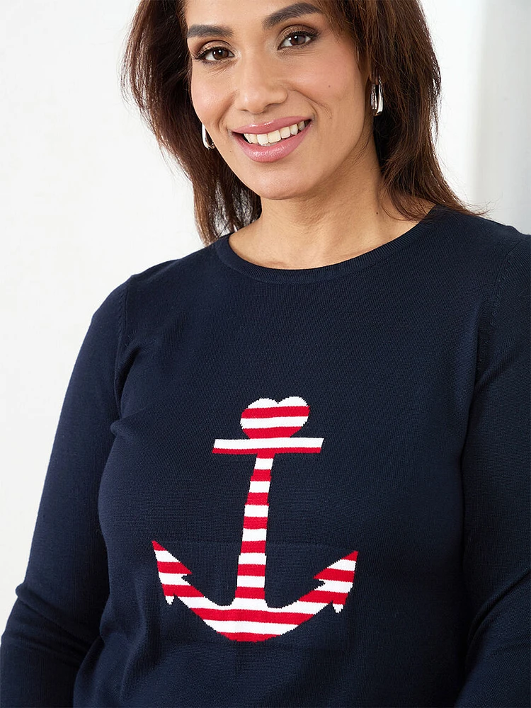 Petite Nautical Crew Neck Pullover