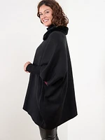 Open Poncho Sweater with Removable Fur Trim